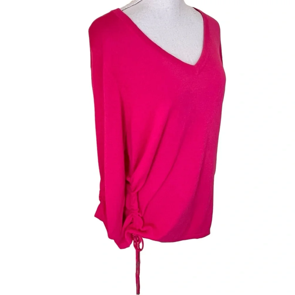 Spanner Bright Pink V-Neck Ruched Detail Sweater XL